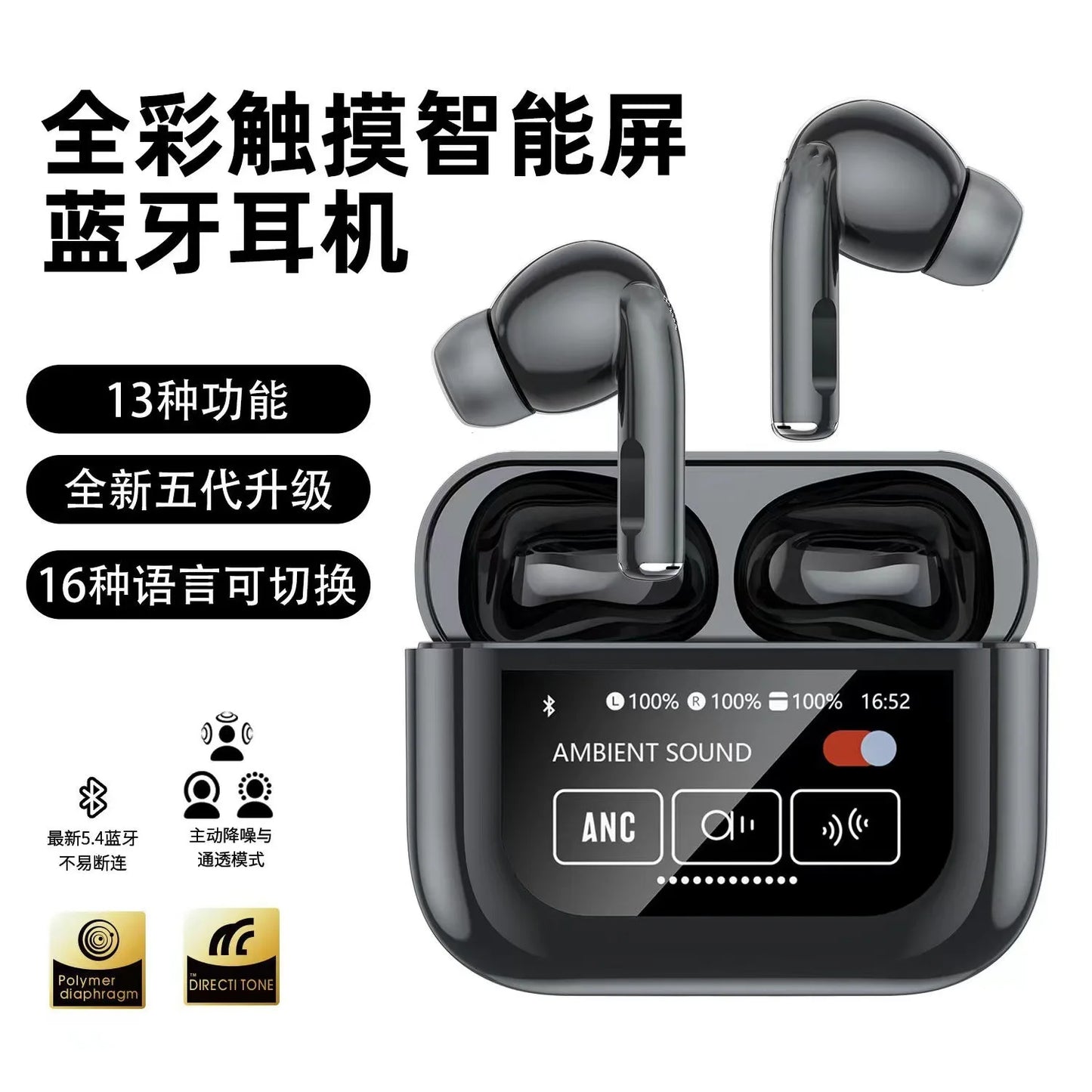 For A9 Pro Airpods A9 Pro Earbuds For Airpods A9 Pro Noise-cancelling Touch Screen Ultra Long Life Smart Screen In-ear Wireless